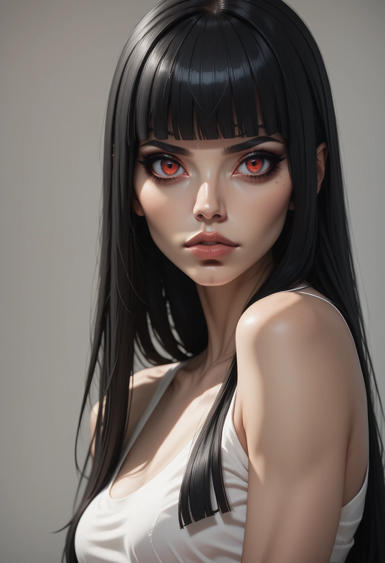 score_9, score_8_up, score_7_up, 1girl, solo, d4rk_ru8y, black hair, blunt bangs, red eyes, <lora:Dark_Ruby_Pony_v0.2:0.5>