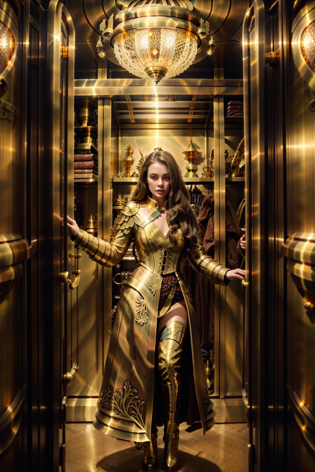 <lora:GoldBrassWorld:1> (GoldBrassWorld:1.1) 1woman   in A magical landAccessed throughA wardrobe  filled with mythical creatures.