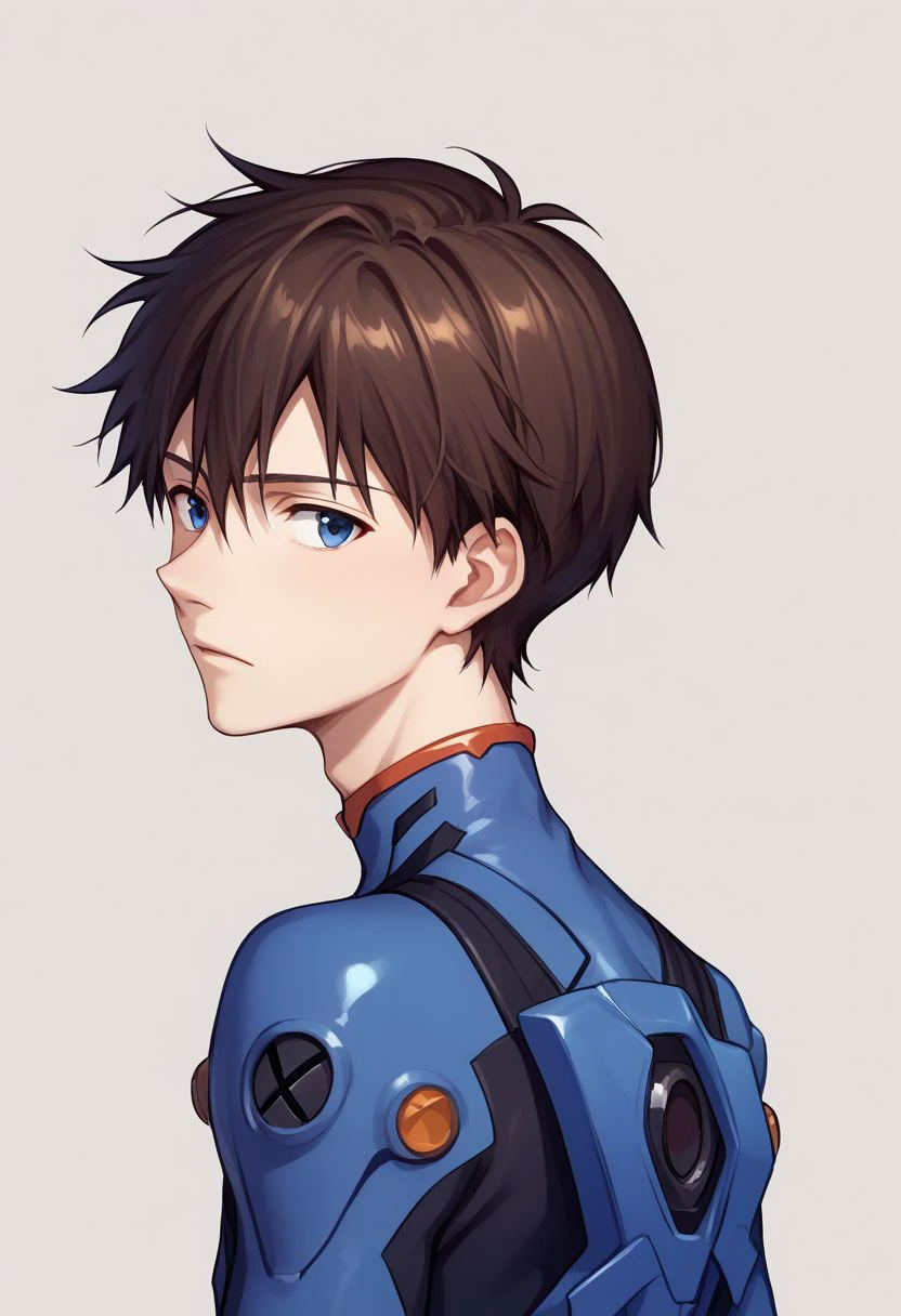 score_9, score_8_up, source_anime, highly detailed, 1boy, solo, male_focus, skinny,
shinji, 1boy, male focus, solo, blue eyes, brown hair, plugsuit, bodysuit, blue bodysuit, black bodysuit,
indoor, upper body,