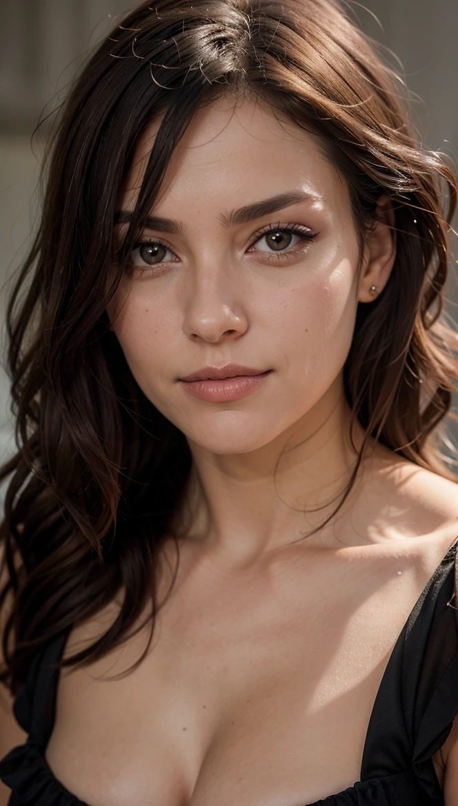 Professional portrait, Sharon , bandeau top, cleavage, eye contact, looking at viewer, masterpiece, best quality, perfect detail, perfect face detail, perfect eye detail, perfect skin detail, depth of field, perfect lighting