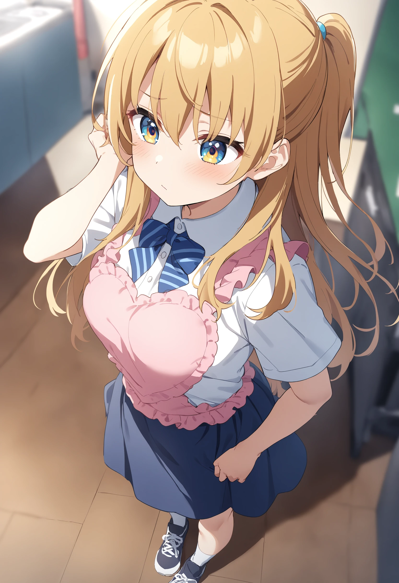 1girl,sincos, ningen mame, toosaka asagi,solo,medium breasts,school uniform,
heart apron,apron, frills, frilled apron, <lora:heartapron_XL_v1:0.6>
from behind, full body, looking away, blonde hair, golden eyes,furled brow, highland, closed mouth, french hair,,
best quality, very aesthetic, absurdres