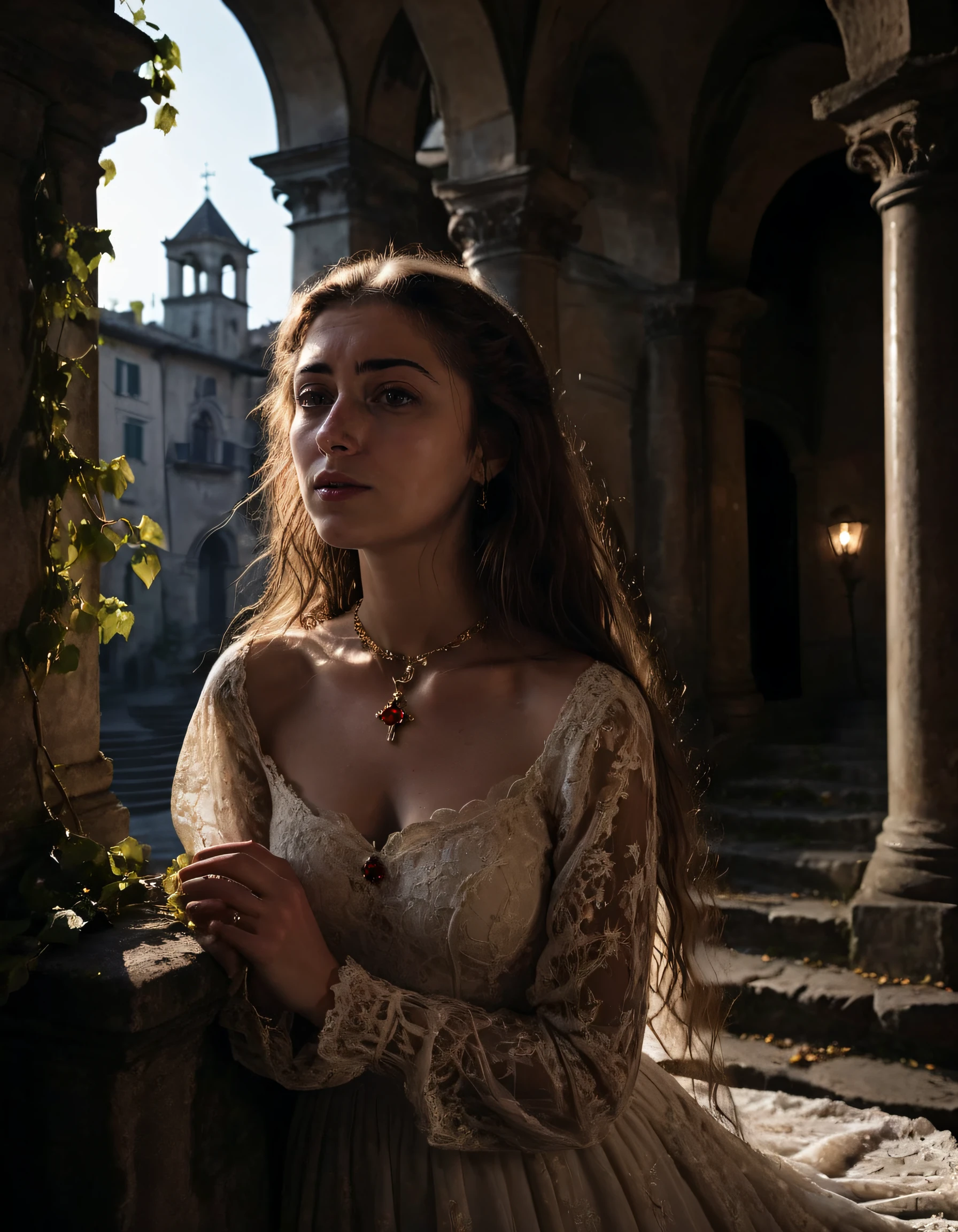 (solo 1woman, eowyn, sexy beautiful woman, intricate lace and embroidery, flowing hair, happy expression, medieval fantasy landscape, highly detailed, extremely close-up, sexy theme) (young lady) (warm colours) (your prettiest date) (very horny) ((giving you pleasure))