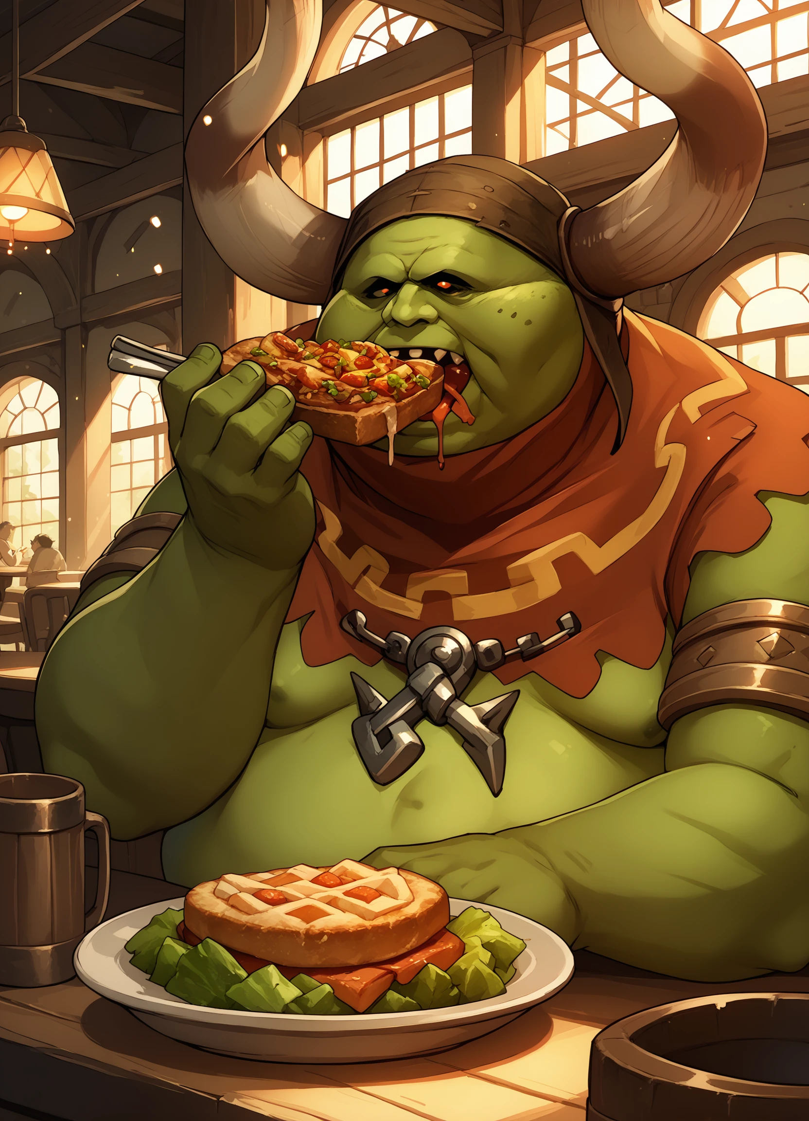 score_9, score_8_up, score_7_up, score_6_up, king_bulblin, 1boy, solo, eating, restaurant, tavern, fat man,
masterpiece, best quality, light particles, sunlight,
<lora:tp_king_bulblin_kngblbln_ponyxl_v1.6-000170:0.9>