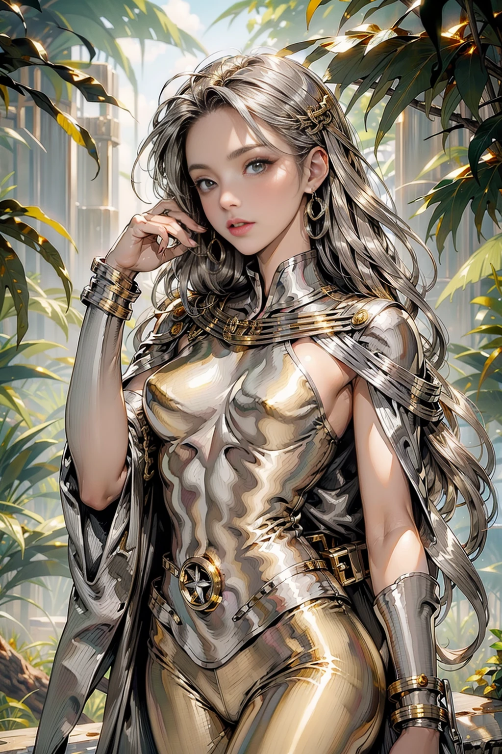 <lora:GoldStainlessSteelWorld:1> (GoldStainlessSteelWorld:1.1) 1woman   in A legendary city of gold  hidden deep in the jungles of SouthAmerica.