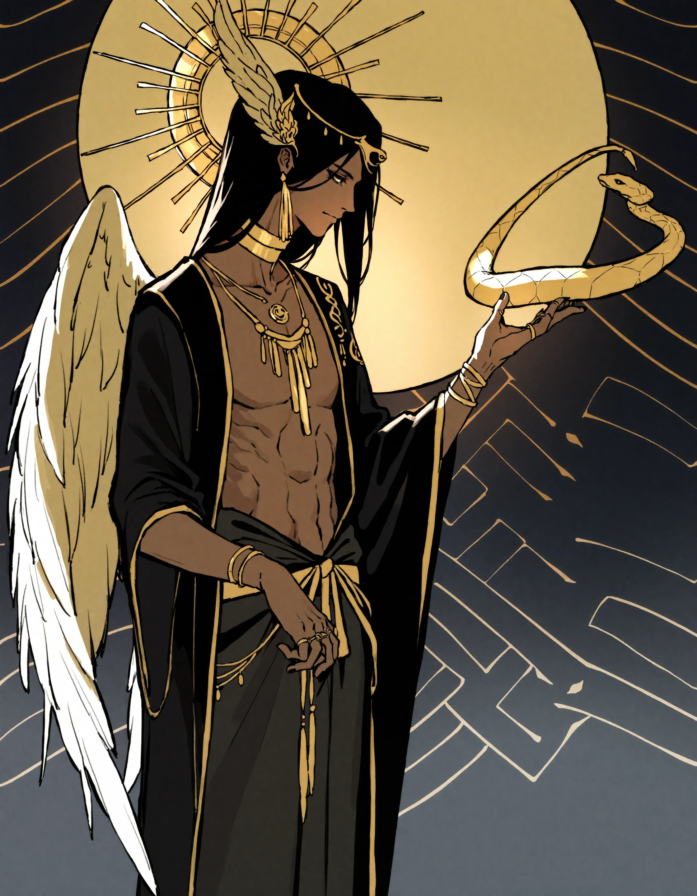 I want the image in the style of Japanese animation of the 80s , de um rapaz latino brasileiro de pele bronzeada e cabelo curto estilo undercut, ele tem bigode e olhos amarelos, with a pair of horns on his head, He is shirtless and has an athletic body with a large pectoral , a demon syrup and small white wings sticking out of the feet. Flying in a starry night sky --auto --s2