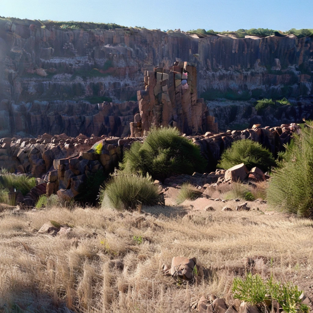 day, landscape, tree, cliff, sunlight, building, nature, ruins, mountain, outdoors