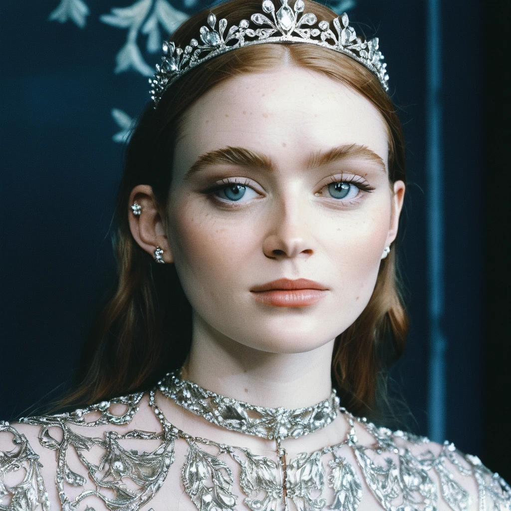 (Skin texture),High quality closeup face portrait photo, analog, film grain, actress dressed as a medieval queen with a delicate diamond tiara,regal, saxsnk,  <lora:sasink_juggerX_xl_2_st-saxsnk-000088:1>