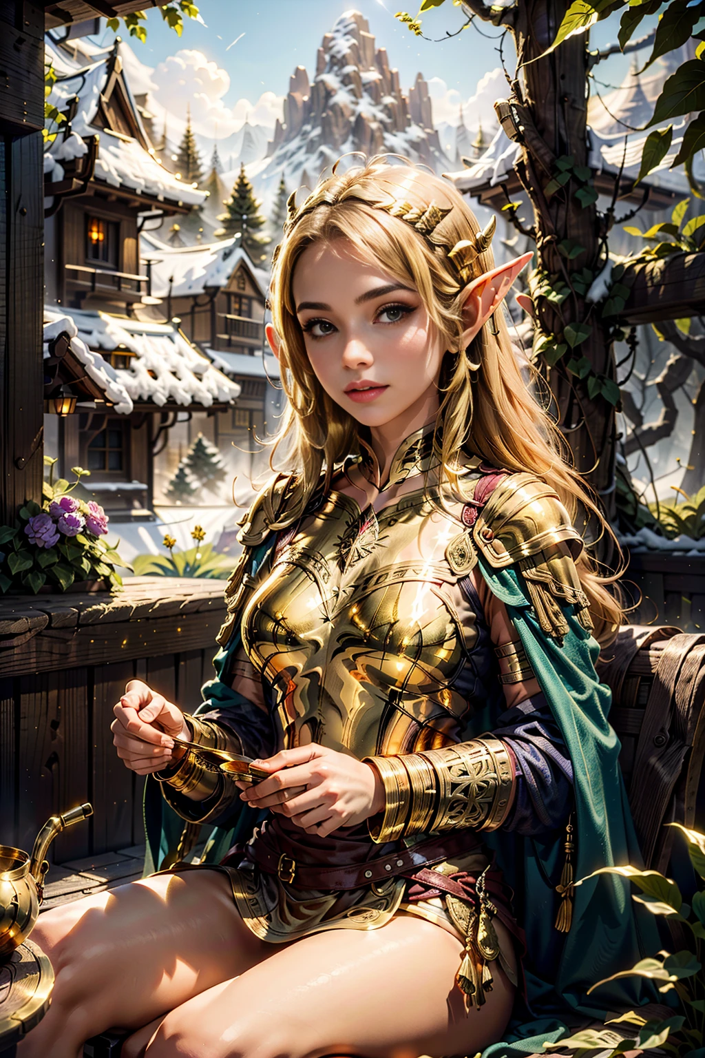 <lora:GoldBrassWorld:1> (GoldBrassWorld:1.1) 1woman   in An elven refuge in Middle-earth  known for its beautyAnd tranquility.