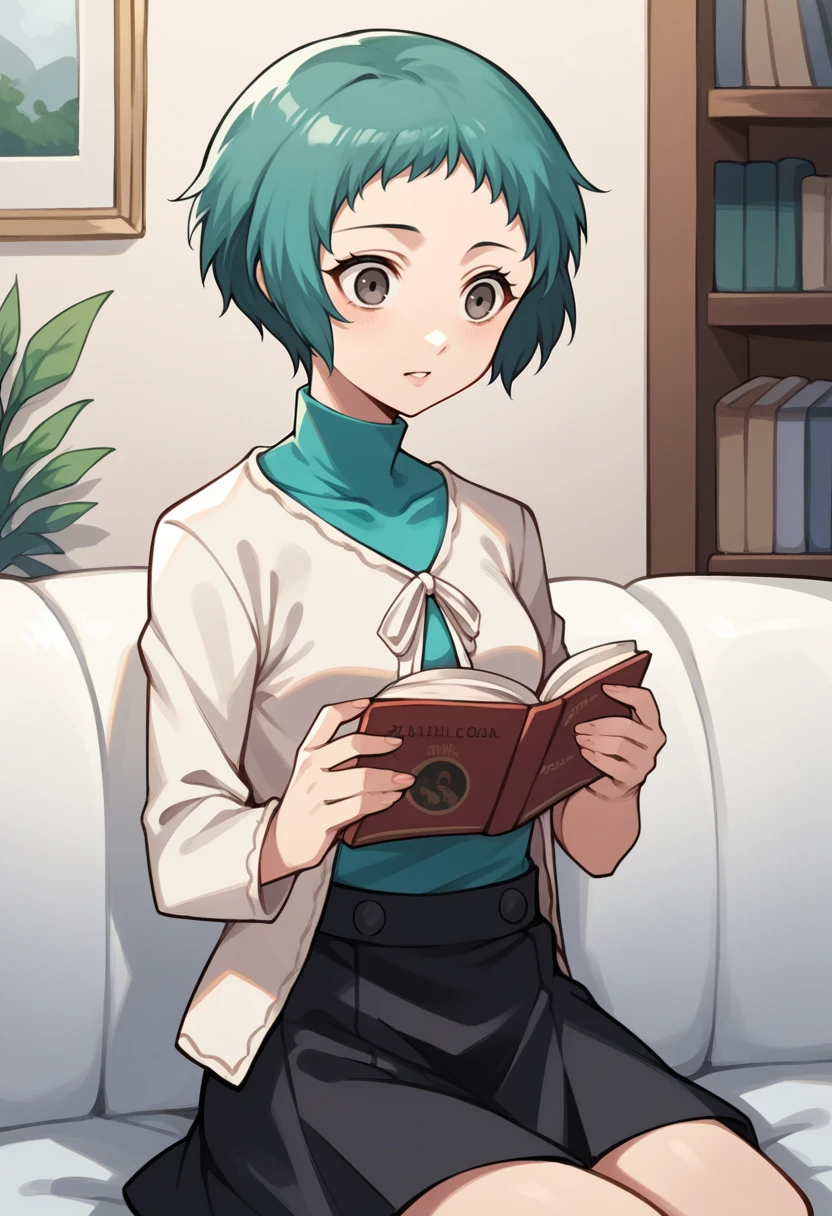 score_9, score_8_up, score_7_up, source_anime BREAK 1girl, solo,
<lora:zs_FuukaXL:1> fuukasummer, aqua hair, short hair, grey eyes, cardigan, green turtleneck, skirt
living room, cowboy shot, sitting, reading book, !,