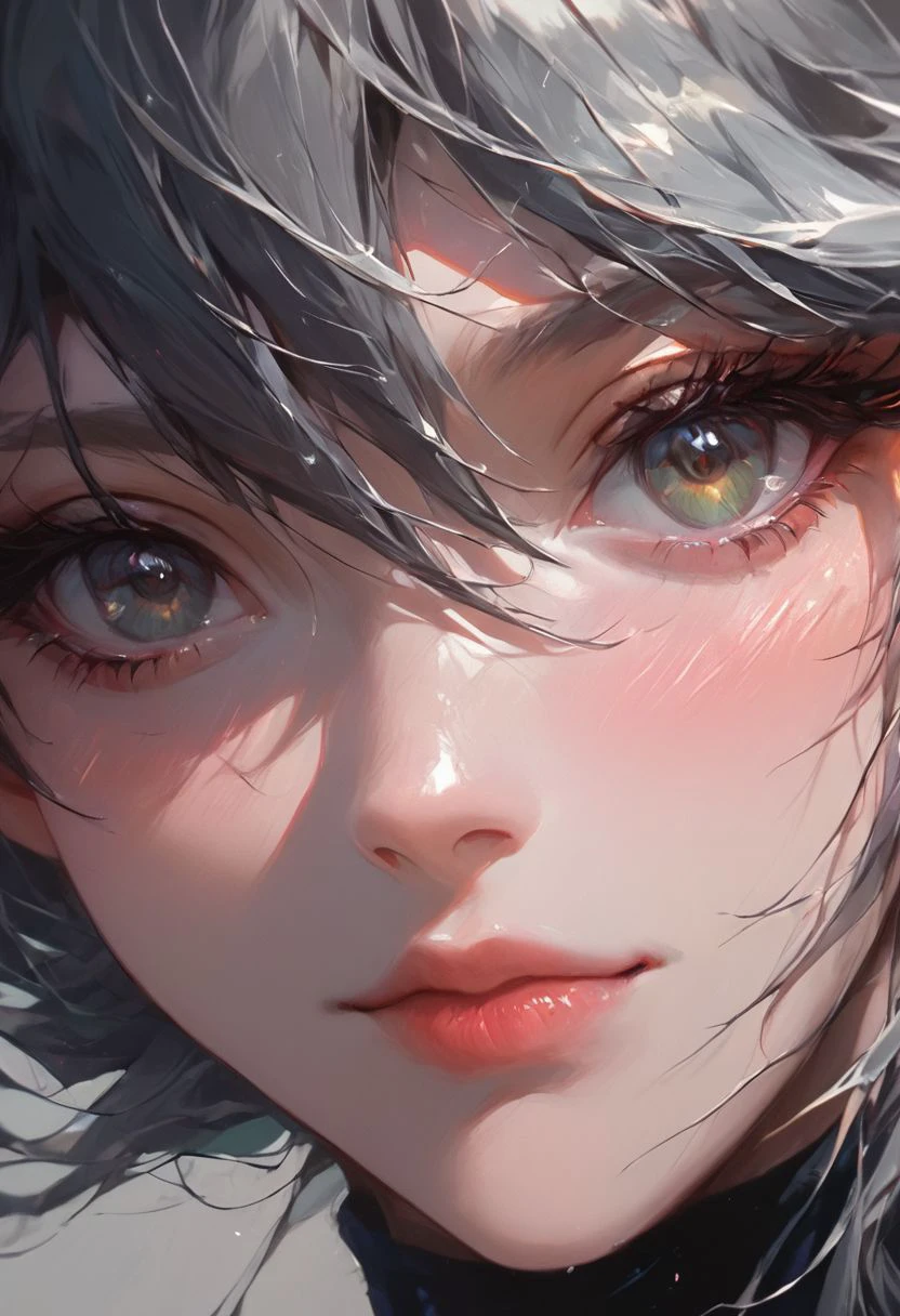 score_9, score_8_up, score_7_up, 1girl, anime artwork, 2d art, (lora:Momoe:1.5), grey background, (close-up:1.5), (3/4 view:1.2), dark grey hair color, (seductive pose:1.5), nsfw,