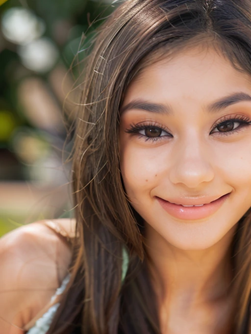 xxlayna_marie,young woman looking into camera ,1girl,solo,long hair,looking at viewer,brown hair,brown eyes,smile,realistic,depth of field <lora:xxlayna_mariev1:1>