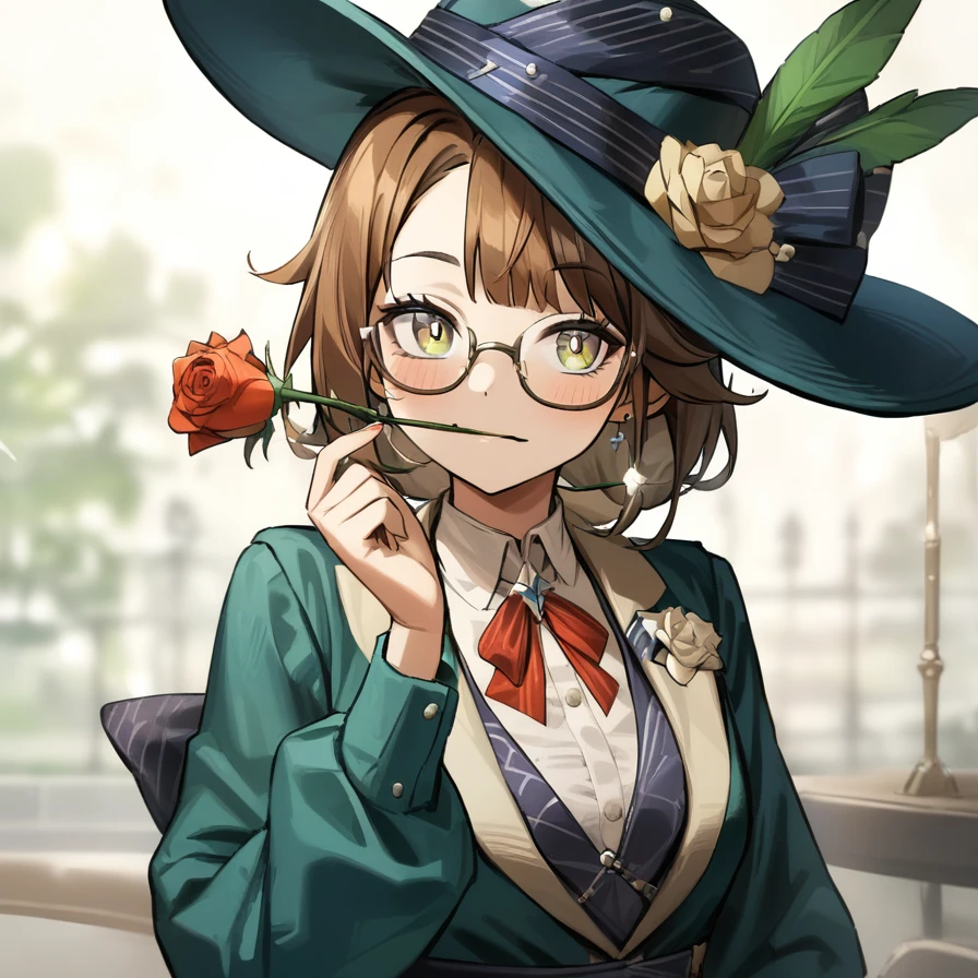 kakania,,1girl,solo,pupils,hat,glasses,kuchinihana,(flower:1.1),rose,,<lora:kakania:0.7>,<lora:kuchinihana2-000006:0.8>, masterpiece, best quality, very aesthetic, absurdres