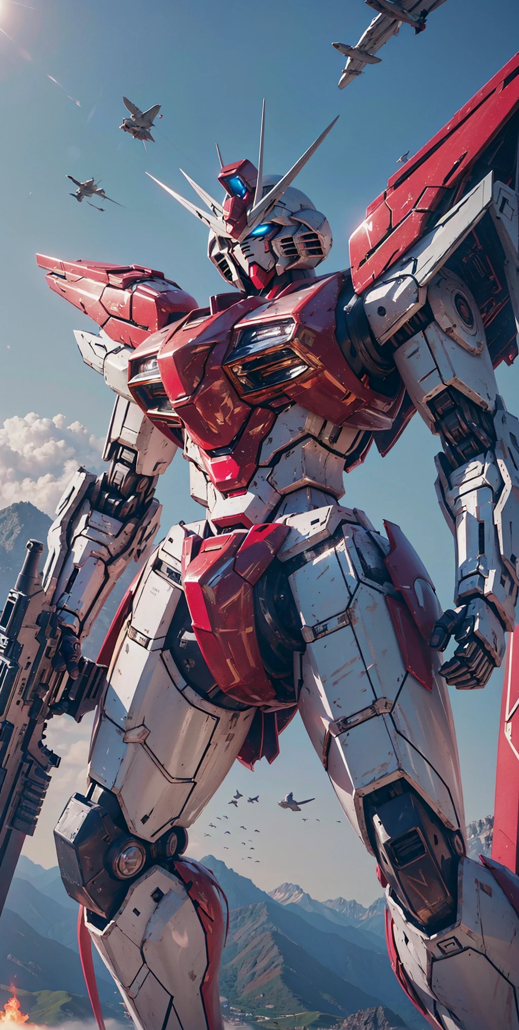 ,So_GunDam,looking ahead,robot,pink mecha,pink and black titanium armor,glowing eyes,full body,outdoors,
weapon,holding weapon,holding,gun,holding gun,beam rifle,open hand,energy gun,clenched hand,war,fighting, edge quality, perspective silhouette, 8k, best quality, masterpiece, extremely detailed, rule of thirds, photorealistic, superb, HDR, high resolution, sharp focus, photorealistic rendering, extremely detailed description, professional, gorgeous and intricate detail, stunning<lora:So_GunDam:0.7>