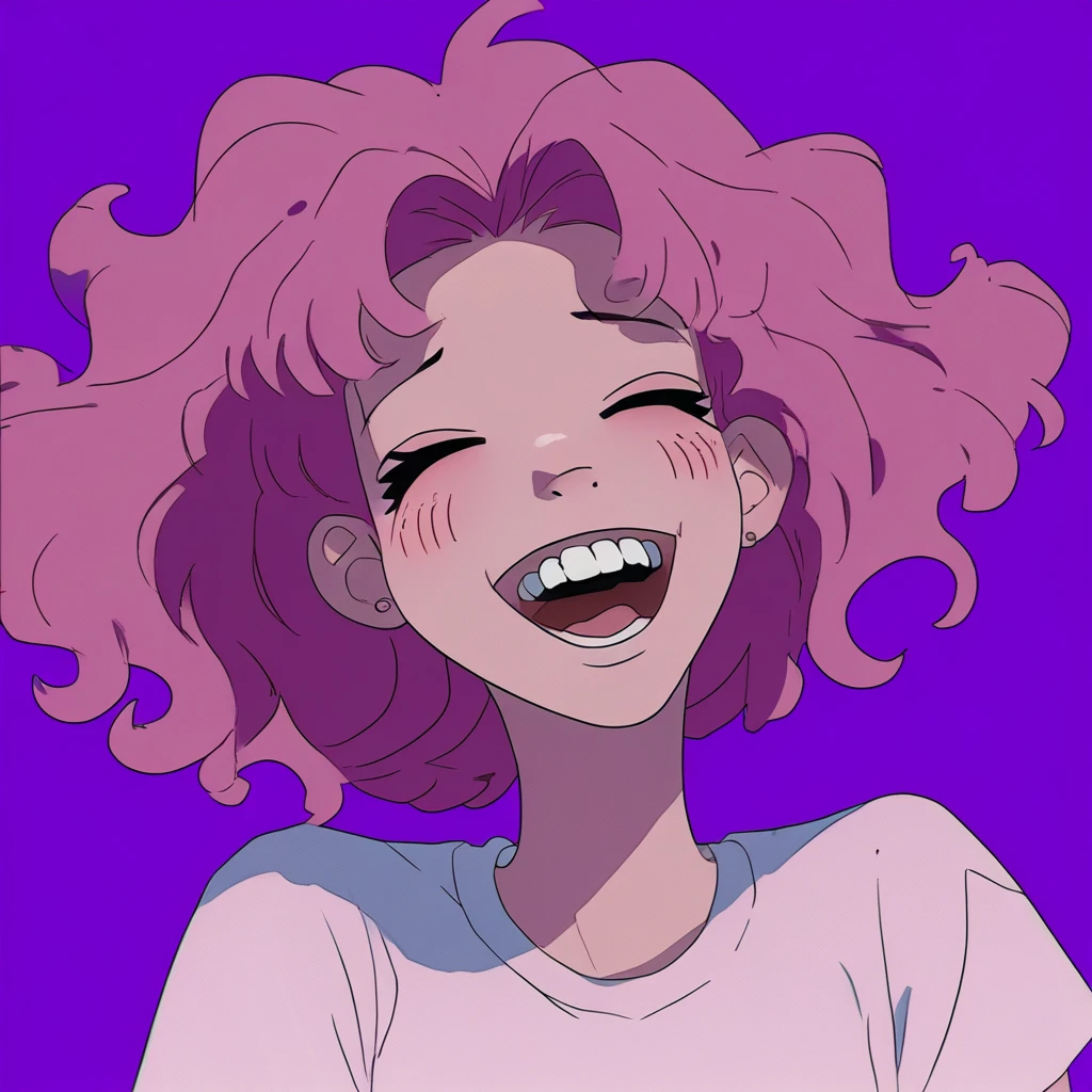 a girl with pink hair laughing