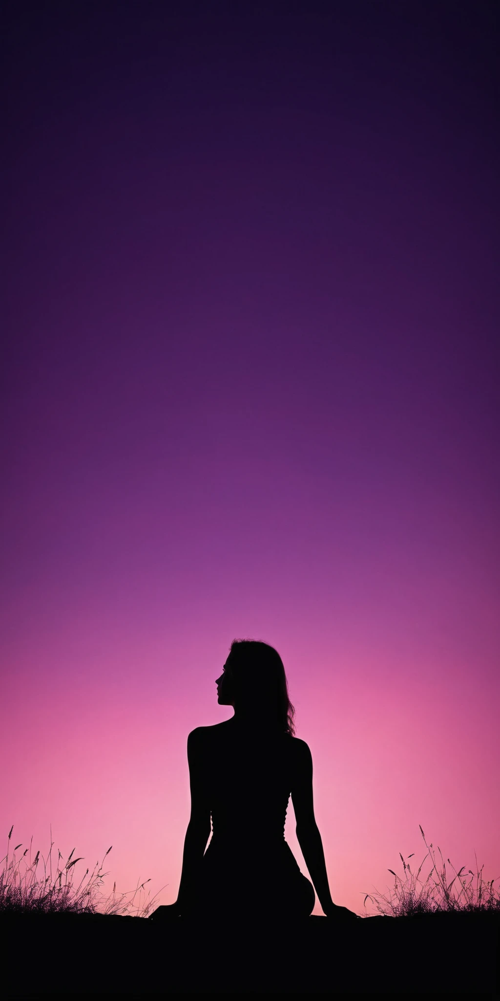 Woman's back,silhouette,pink and purple sky,sunset,serene,warm,surrealism style,high contrast,high definition photography,<lora:HMSGåªå½±XL-000001:0.8>,