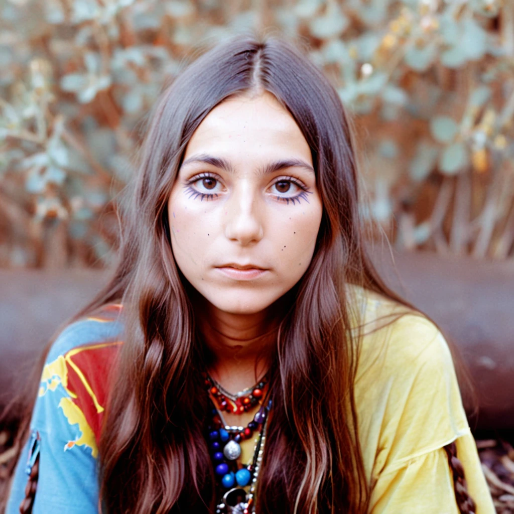 alone <lora:Cher SDXL:1> rehc hippie portrait with makeup