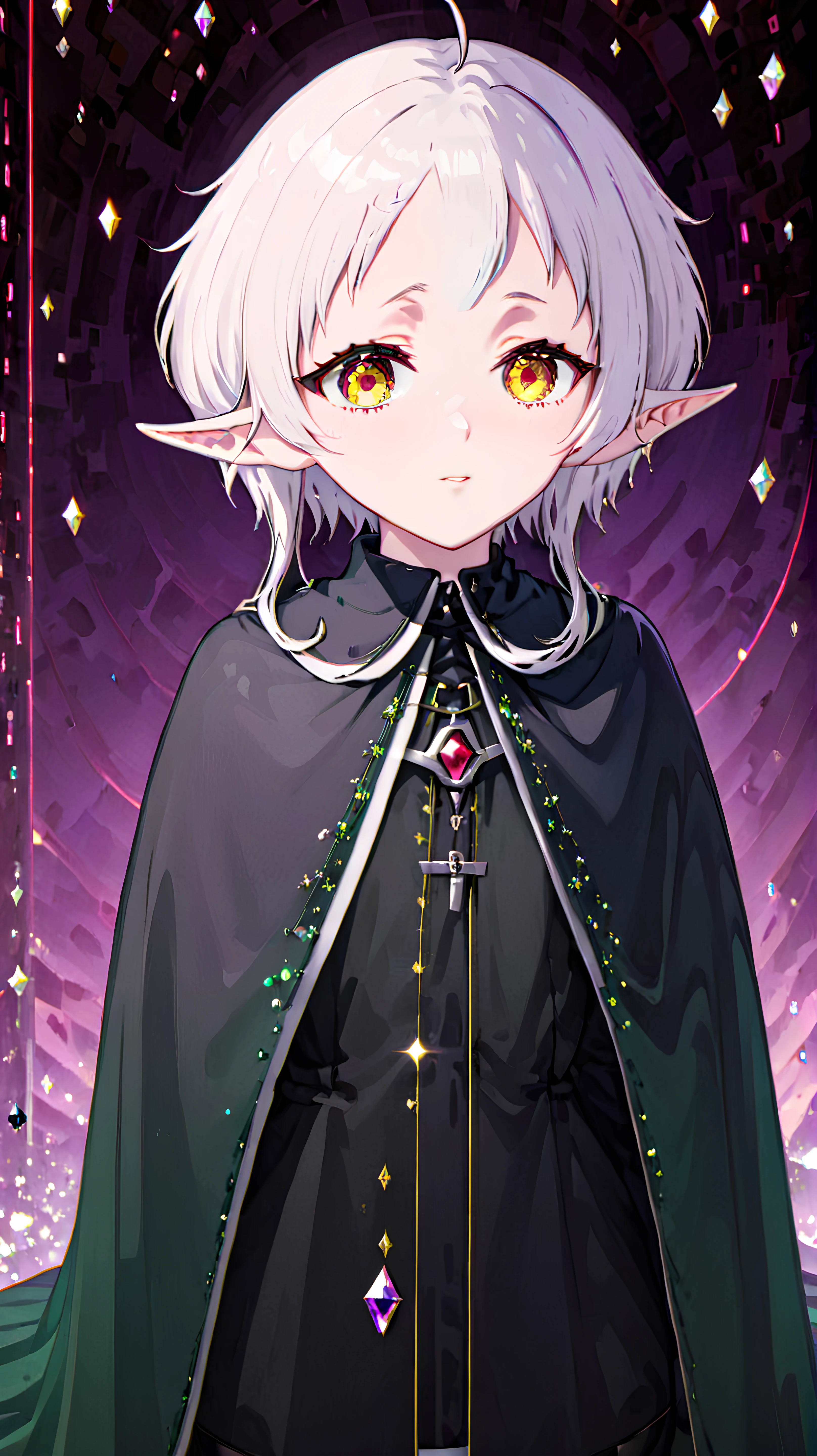 1girl, solo, <lora:Anime Enhancer XL V2:1> <lora:Sylphie:1> Sylphie, Sylphie is an elf, Sylphie has red eyes, <lora:GlitchGirlModel1Final:.7> GlitchBreakGirl, Sylphie has white hair,
Sylphie wearing a black hooded cloak,
<lora:mandelbulb0XL:0.8>, ((holographic yellow crystals in the background))