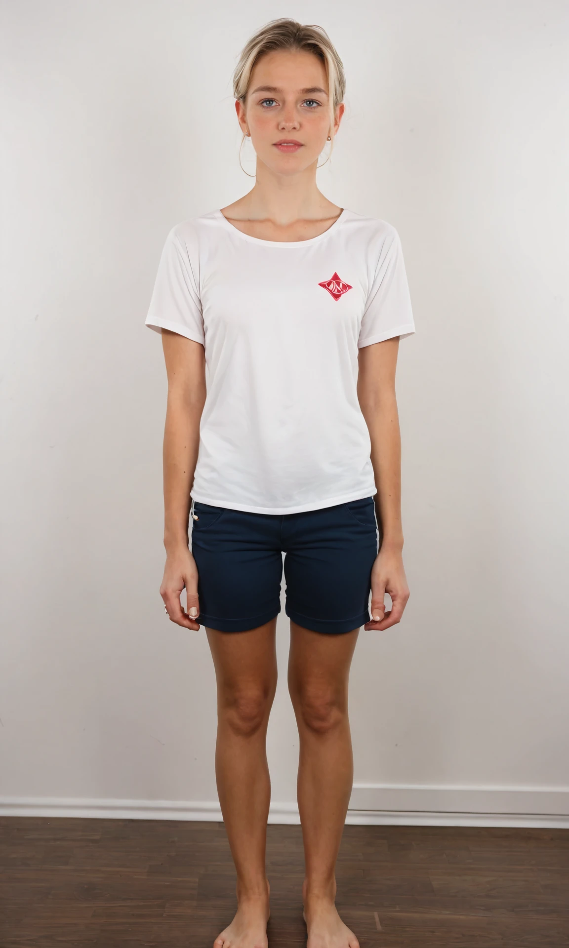 CZC, FULL BODY, CLOTHED wearing Plain t-shirt and shorts Scandinavian Heavyset woman (blushing:0.4) score_9, score_8_up, score_7_up, BREAK, 8k, masterpiece, high quality, , <lora:czc-PN:1>