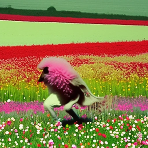 weirdexpensive, running in a field of flowers