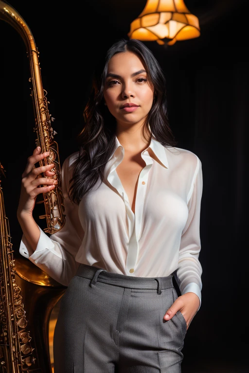 DEN_emily_kaye,
(playing (jazz:1.2) in a seedy jazz Hall wearing a (shirt and trousers:1.3), atmospherics, cinematic, scene, (jazz:1.2), jazz musician:1.2),
bokeh, f1.4, 40mm, photorealistic, raw, 8k, textured skin, skin pores, intricate details <lora:epi_noiseoffset2:1>, epiCRealism