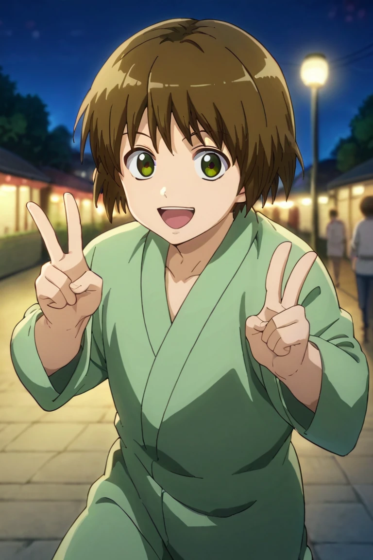 score_9,score_8_up,score_7_up,source_anime,looking at viewer, solo, 1boy, Seita,brown hair,green eyes, smile, night, japanese, street, light, depth of field, standing, v, full_body, open mouth<lora:EMS-393542-EMS:1.000000>