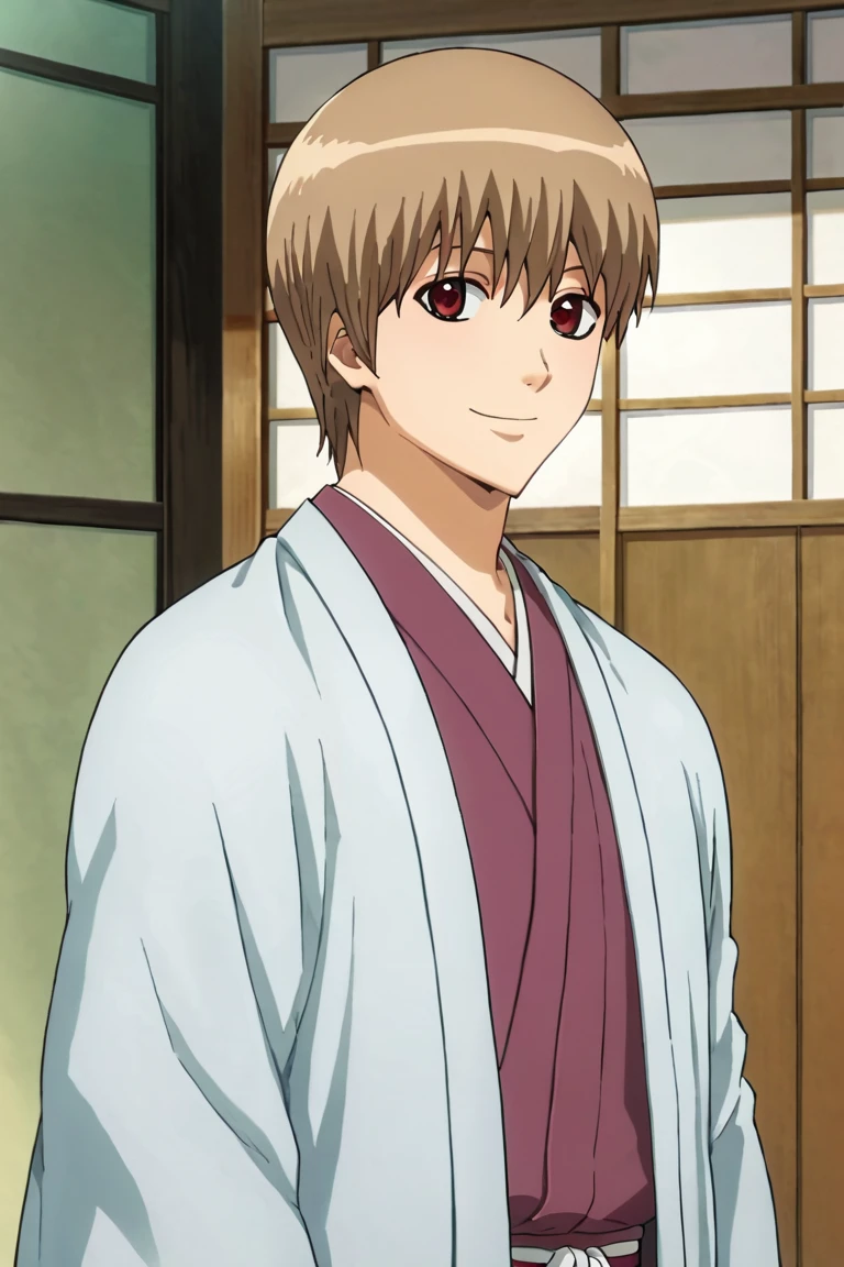 score_9,score_8_up,score_7_up,source_anime,looking at viewer, solo, 1boy, okita sougo,brown hair, red eyes, indoors, upper body, smile, japanese_clothes<lora:EMS-393535-EMS:1.000000>