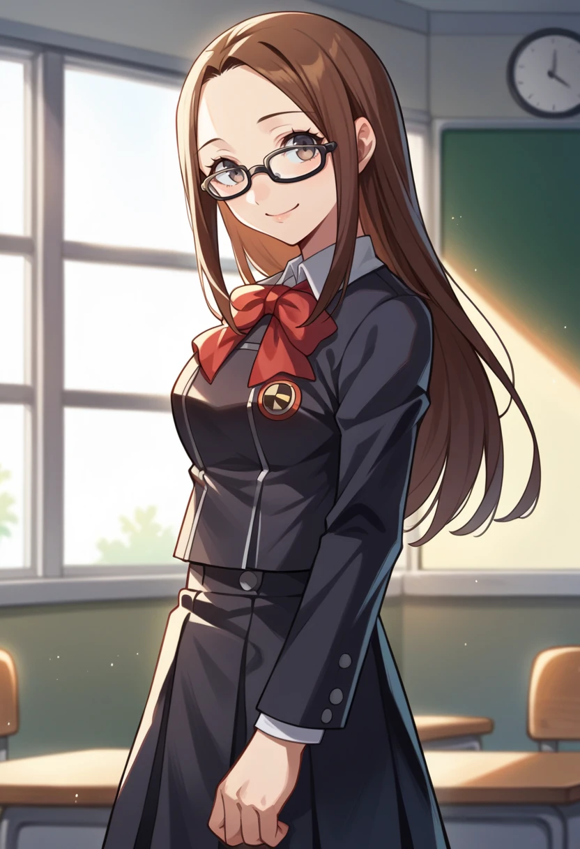 score_9, score_8_up, score_7_up, source_anime BREAK 1girl, solo,
<lora:zs_ChihiroXL:1> chihirop3, brown hair, long hair, glasses, gekkoukan high school uniform, ribbon, skirt
classroom, cowboy shot, smile, closed mouth