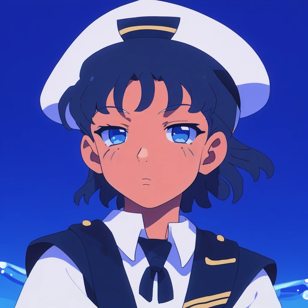 a boy with a sailor suit frowning