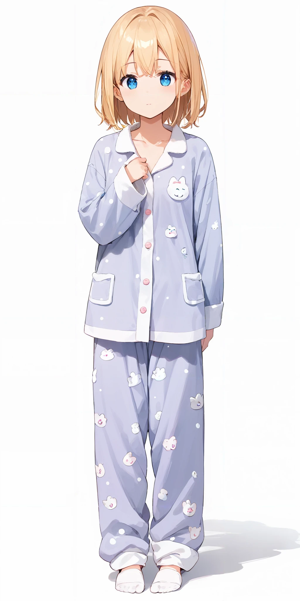 score_9, score_8_up, score_7_up,source_anime, high res image,masterpiece,best quality,girl,cute face,clear skin,shiny hair,ultra detailed eyes,simple background, <lora:pajamas_pony_V2.0:1> jyojifuku, pajamas