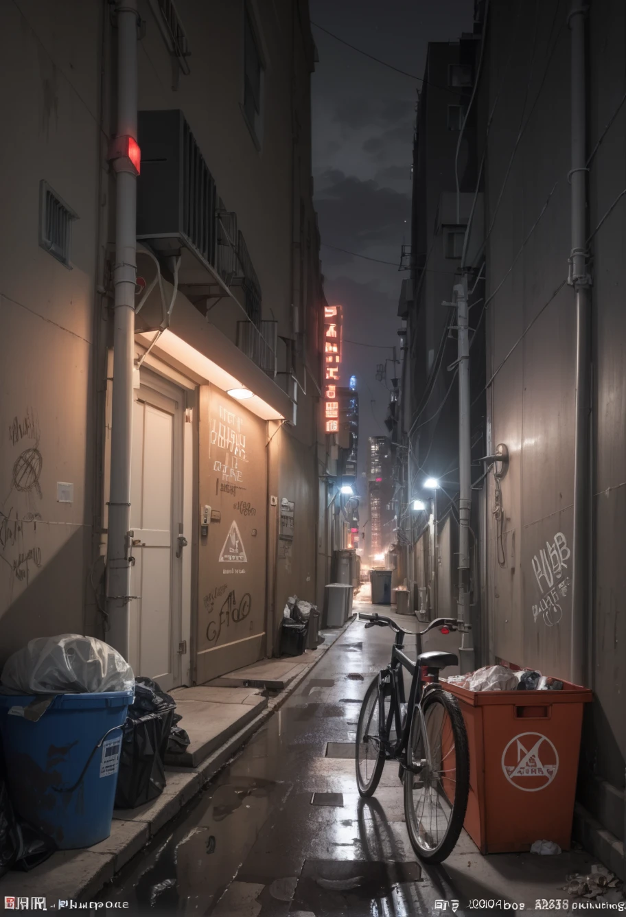 score_9,score_8_up,score_7_up,8k,hd,,ruanyi0046,alley,no humans,traffic cone,power lines,industrial pipe,dark,night,dim lighting,dirty,
air conditioner,bicycle,box,brick wall,bucket,building,cardboard box,city,cityscape,door,graffiti,house,lamppost,motor vehicle,outdoors,photo background,poster \(object\),power lines,puddle,rain,road,scenery,stairs,street,trash bag,trash can,wall,window,<lora:0046 dirty alley_v1_pony:1>