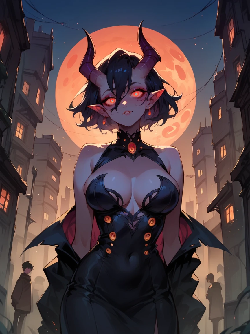 score_9, score_8_up, score_7_up, score_6_up,   <lora:mult13y3XLP:0.7> mult13y3, multiple eyes, eyes, dark sky, night, city, 1girl, large breasts, demon girl,