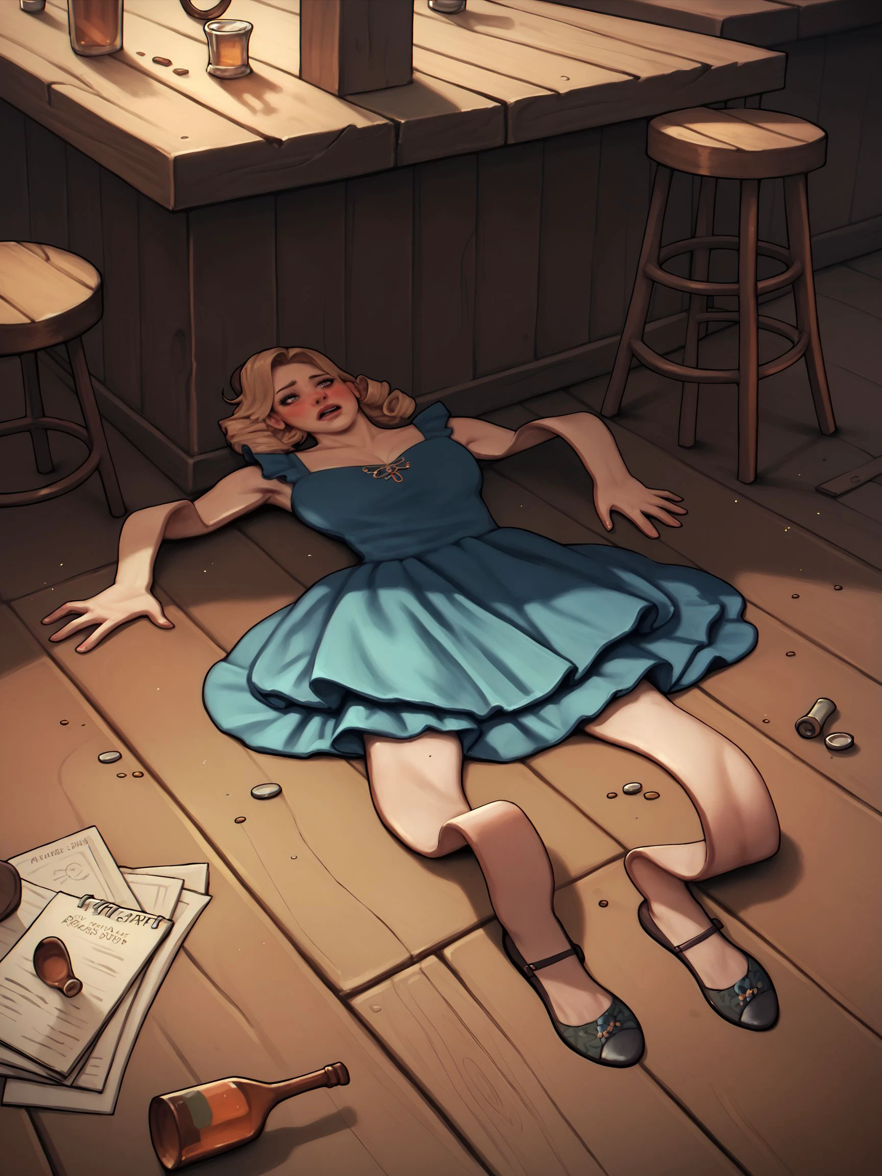 score_9_up,score_8_up,score_7_up,score_6_up,score_5_up,
<lora:flattening-ponyxl-v1:1.2>, (flattening:1.3), (curly:1.3),
a woman, tavern, drunk, falling over, dress, shoes, (high quality, detailed, beautiful), detailed beautiful eyes, outstanding,
<lora:add-detail-xl:0.7> <lora:xl_more_art-full_v1:0.1>