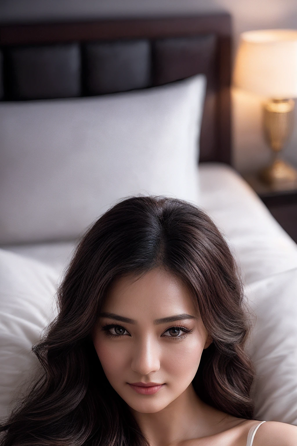 VG05_SoloTI_v1,
(In comfortable loungewear with soft fabrics and relaxed fit, with her hair casually tousled and a serene expression, for a cozy and intimate look),
(A peaceful bedroom, with fluffy pillows and warm lighting, an atmosphere of tranquility and relaxation:1.3),
(seductive:1.3),(analog, cinematic, film grain, hazy atmosphere, cinematic shot:1.3),
<lora:add_detail:0.6>, PA7_Portrait-MCU,