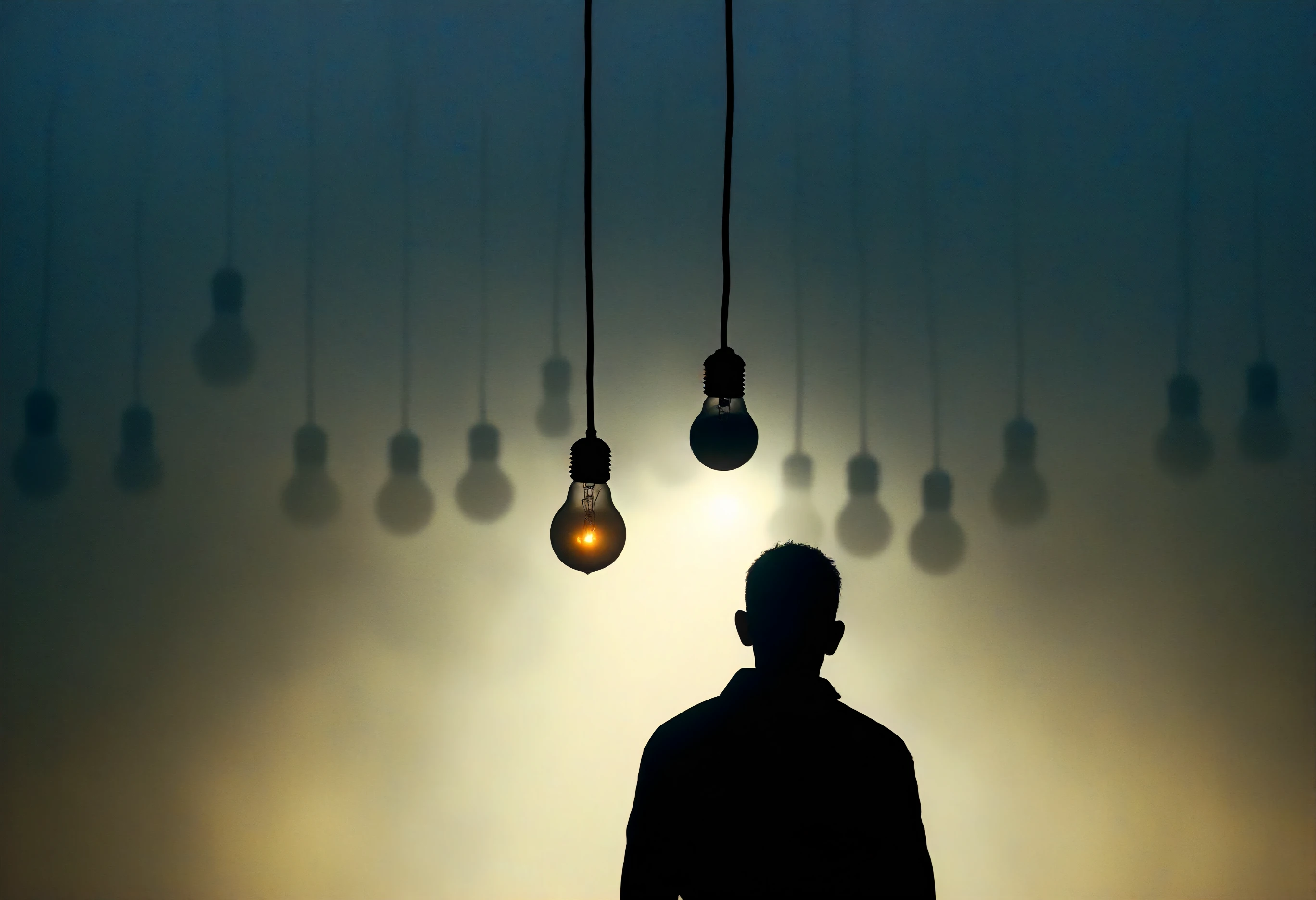 cinematic shadow, silhouette, standing, fog, gray skies, cinematic lighting, (light bulb, hanging, light particles:1.2), horizon, epic, depth of field, film grain,
<lora:SDXLHighDetail_v5:0.3>