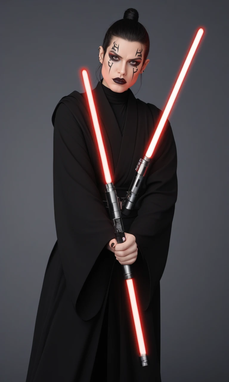 Darth Maul, Sith apprentice, double-bladed lightsaber, facial tattoos, acrobatic combat,