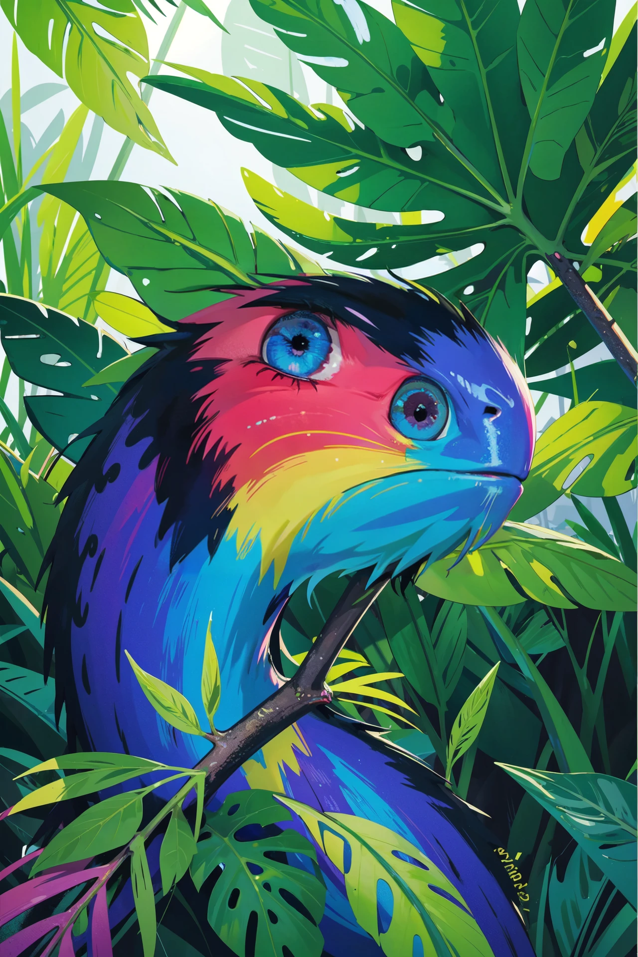 ((best quality, masterpiece, absurbres, super-resolution)) vivid colors, subsurface scatter, tropical rainforest, (colorful species), lively