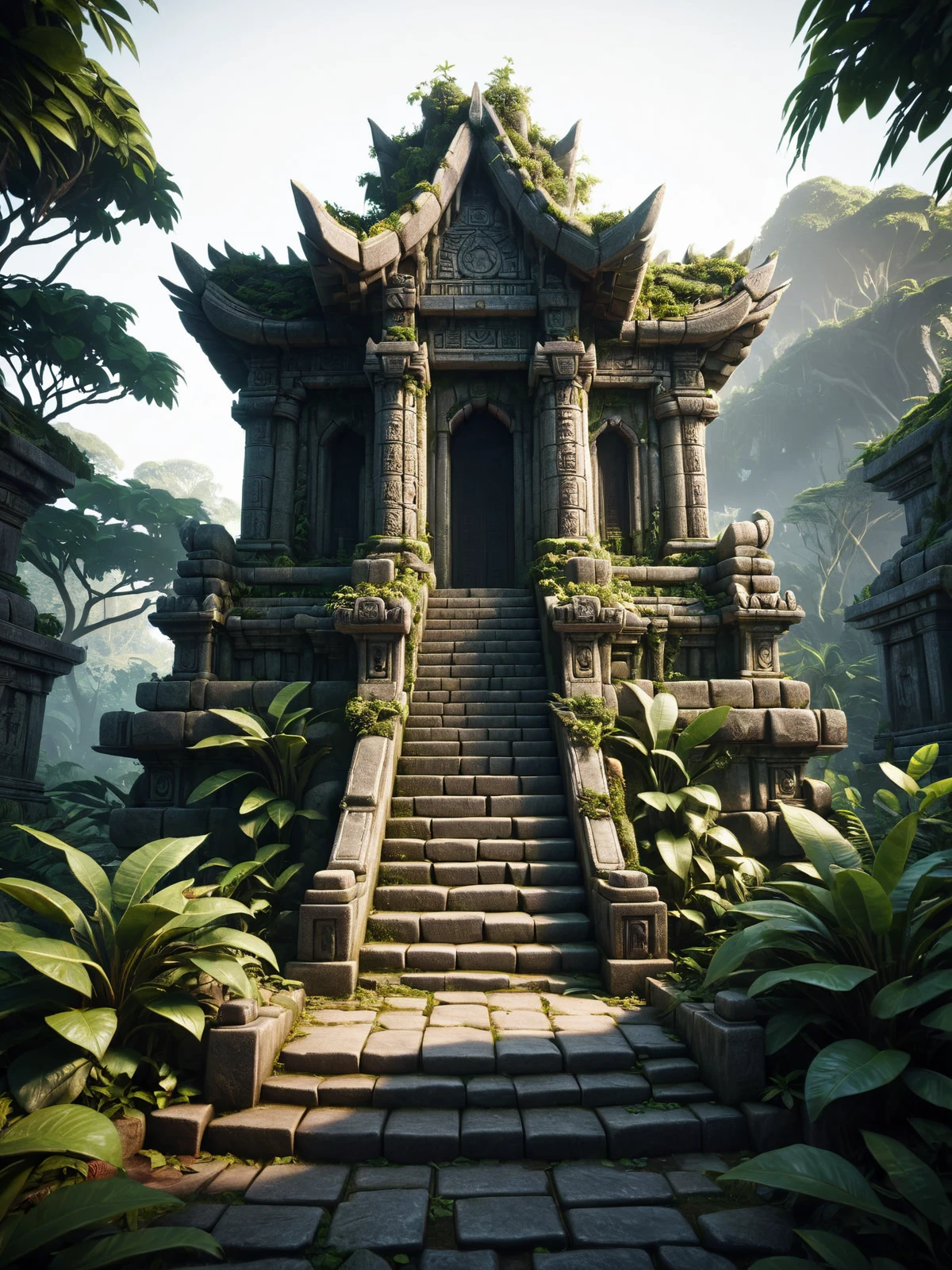 mad-cbblstn temple, overgrowth, jungle, cinematic lighting <lora:Cobblestone_SDXL:0.8>, (masterpiece:1.2), best quality