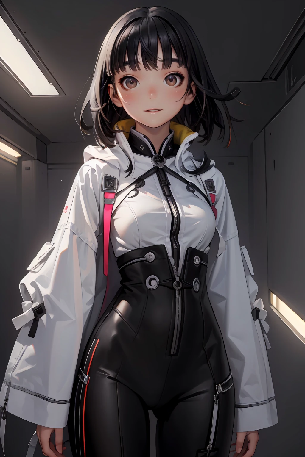 (masterpiece,best quality),1girl,solo,hoshijiro shizuka\(Knights of Sidonia\),hoshijiro,
BREAK
1girl,solo,Everyday clothes,uniform,short hair,(black hair:1.8),(Hair clingy:1.5),thinning\(Hime cut\),(blunt bangs:1.2),smile,brown eyes,
BREAK
Hyper realistic painting,kawayi,(earlyteen:1.75),(sexy:1.25),(medium breasts:1.2),(finely detail,ultra-detailed:1.15),(best composition:1.25),(an extremely delicate and beautiful:1.05),Oily skin,(extremely detailed CG unity 8k wallpaper:1.05),(exquisite illustrations:1.05),(highres:1.05),(layering:1.05),8k,UHD,HDR,
BREAK
<lora:Range_murata_style_v02:0.8>,<lora:ä¸è½åæéå½©äººè®¾_æ³åç1.0:0.6>,<lora:SR_techwear_v1.0:0.5>,jn,<lora:Kim Hyung-Tae style_v1.0:0.5>,<lora:ç¾äººé å_V1.0:0.2>,