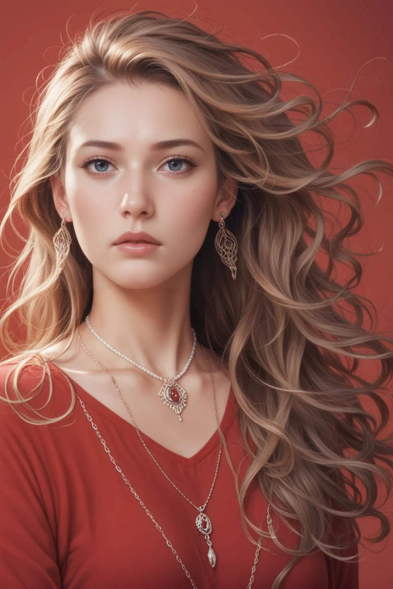score_9,score_8_up,score_7_up, 1girl, 20 years old, long hair, windblown hair , expressionless,
beautiful woman, beautiful face, earrings, necklace, red backgrounds,