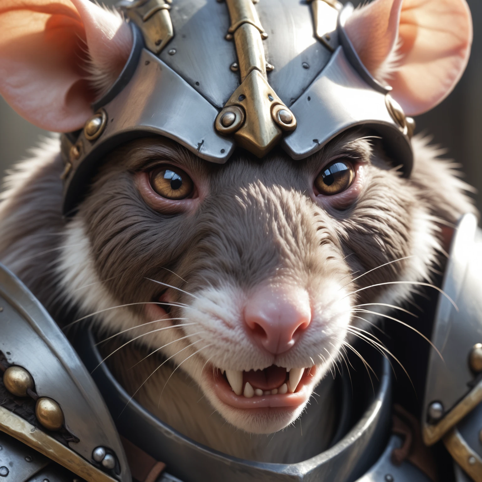 closeup, face portrait,anthro rat ,warrior, mighty armor , fangs <lora:Furry Enhancer 6.1:0.8>