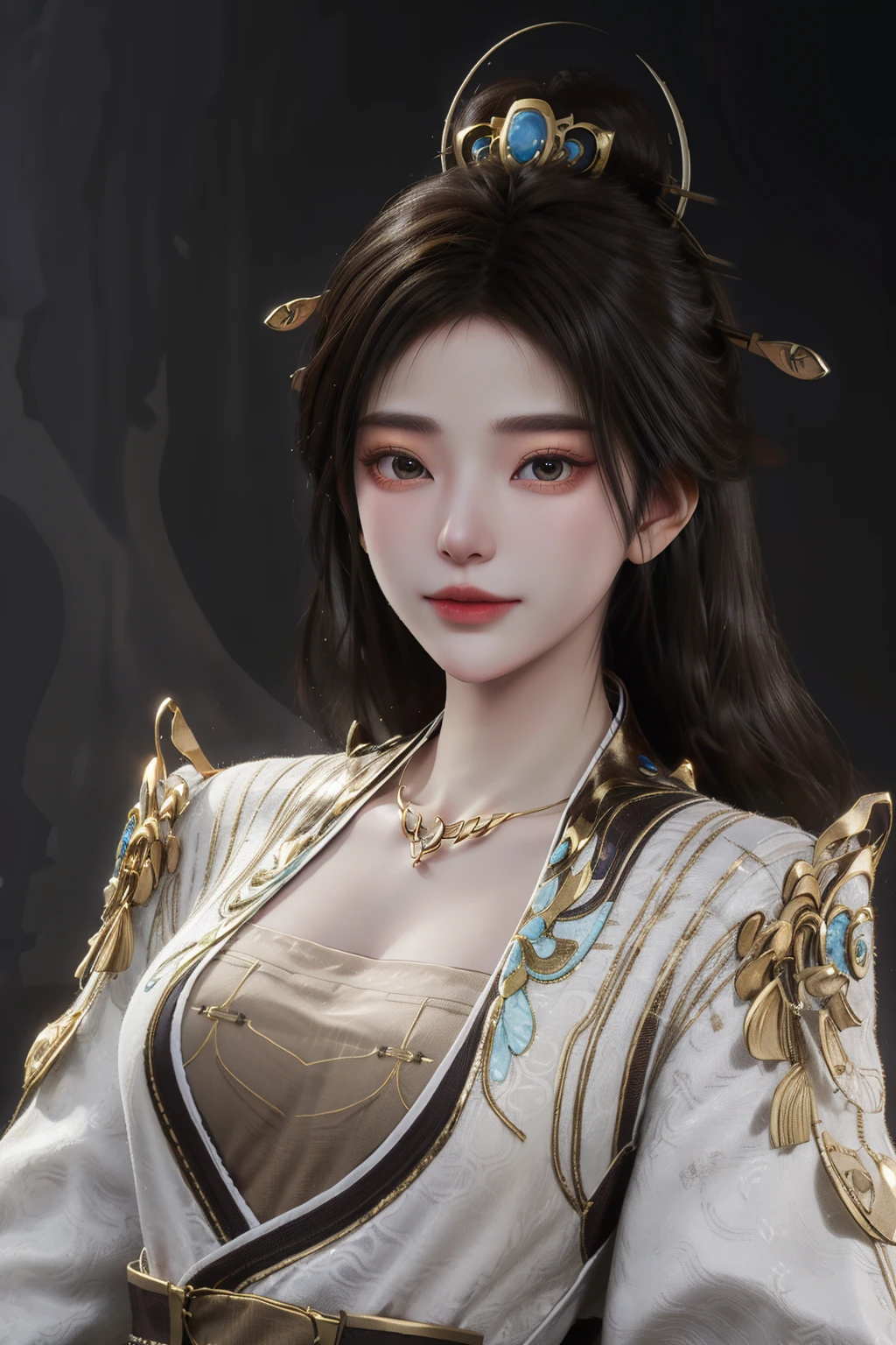 <lora:yaoxi:1>,yaoxi,1girl,solo,long hair,white background,jewelry,brown hair,necklace,dress,hair ornament,(simple background:1.6),upper body,realistic,parted lips,chinese clothes,long sleeves,<lora:give it a name:0.6>,