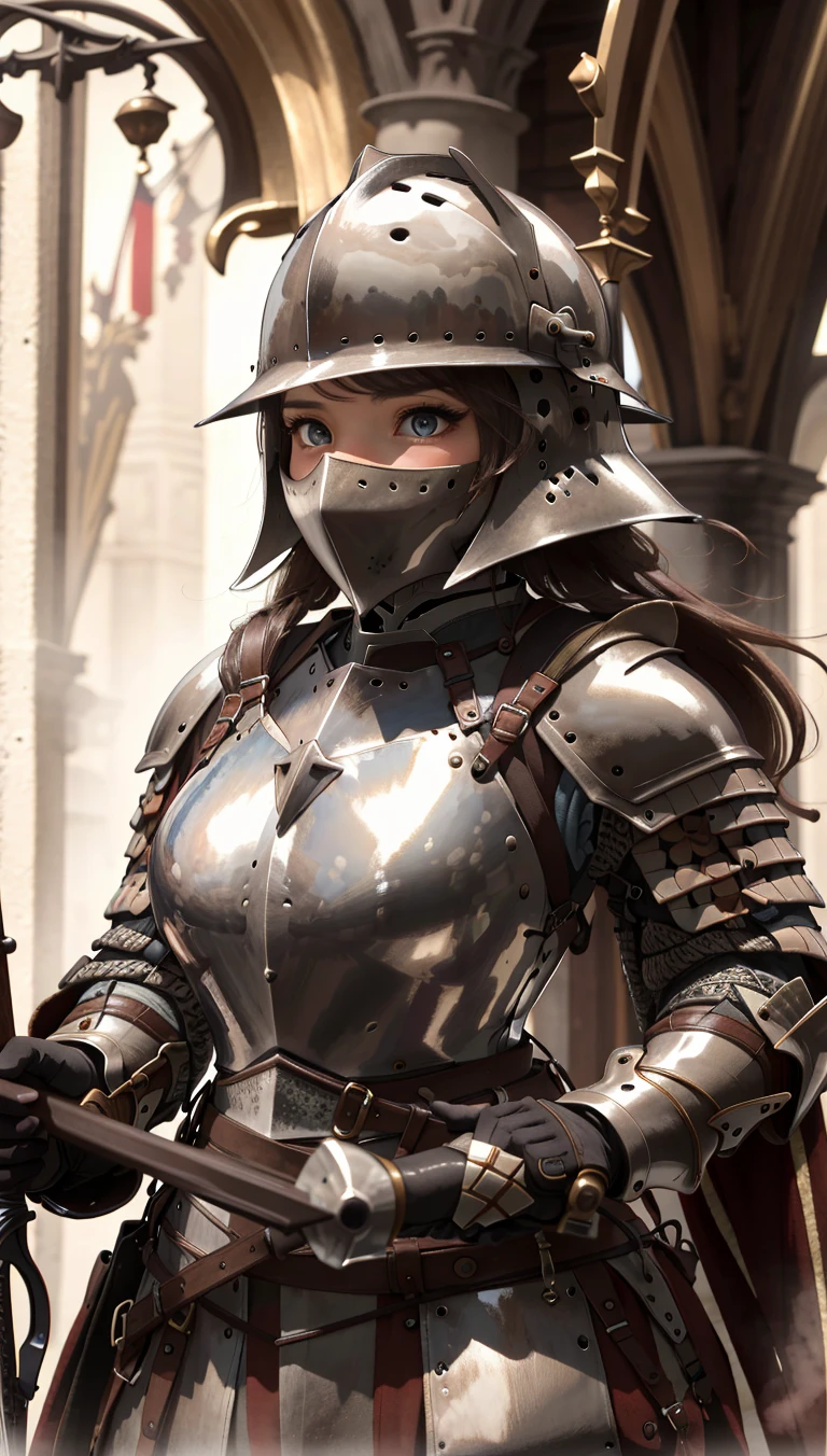 best quality,masterpiece,highly detailed,ultra-detailed, 
 <lora:neg9V2_last:0.7>1girl,  medieval-armor-girl, heavy armor,german knight corps,birdy helmet,holding weapon, morningstar,iron mask
 <lora:medieval-armor-girl_V02:1.25>