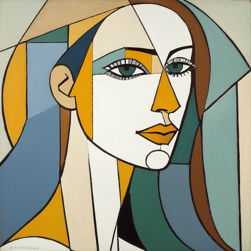 Picasso cubism art of a woman,subtle colors, minimalist, faint, elxlail,    <lora:elillail_juggerX_xl_2_st_merger_20_98_035_065-elxlail:1>