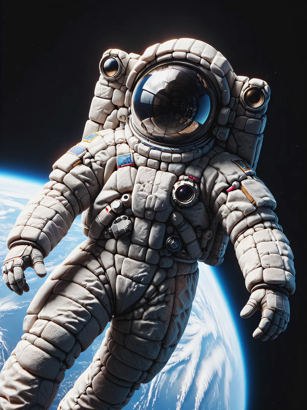 astronaut made of mad-cbblstn floating in orbit of earth <lora:Cobblestone_SDXL:1.2>, raw photo, film grain, (photorealistic, realistic:1.2), deep shadow,  8k, uhd, dslr, ultra high res