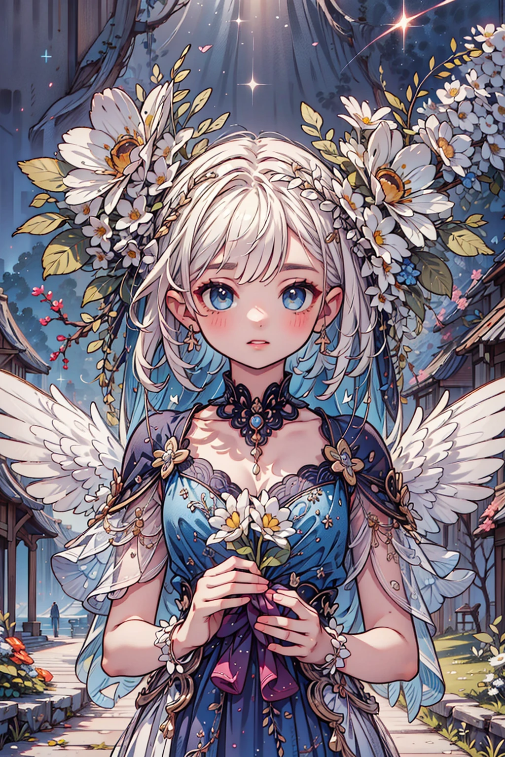 <lora:Flower Girl V3:0.8>,Flower Girl,1girl,Celestial bridge leading to distant galaxies and realms.,Hard light from a spotlight for dramatic effect (Hard Spot Light).,, edge quality, perspective silhouette, 8k, best quality, masterpiece, extremely detailed, rule of thirds, photorealistic, superb, HDR, high resolution, sharp focus, photorealistic rendering, extremely detailed description, professional, gorgeous and intricate detail,