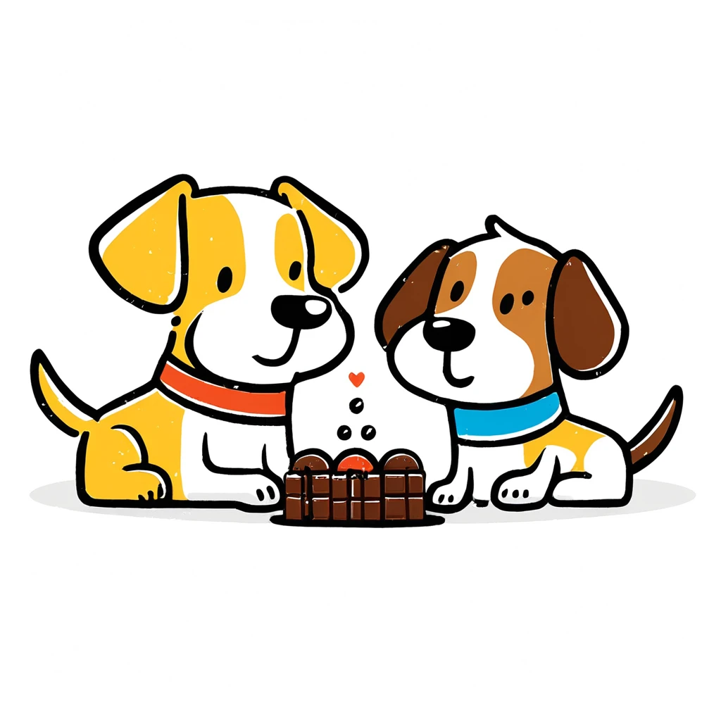 abstract style, Brand Identity Design, Dogs, chocolates, white background, Cartoon characters, Minimalist lines,non-representational, colors and shapes, expression of feelings, imaginative, highly detailed,