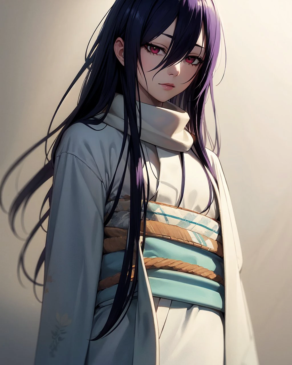 white_background BREAK
4k,(Masterpiece),(Realistic Skin Texture),Extremely Detailed,Refined,Super Detailed,Professional Photography,High Definition,Sharp Detail,Best Quality BREAK
Setsura,1girl,adult,long hair,pale_skin,hair between eyes,black hair,purple hair,two-tone hair,red eyes BREAK
white kimono,white obi,yellow scarf,white wide_sleeves,white long_sleeves BREAK
standing,disdain,jitome,<lora:Setsura:0.8>,