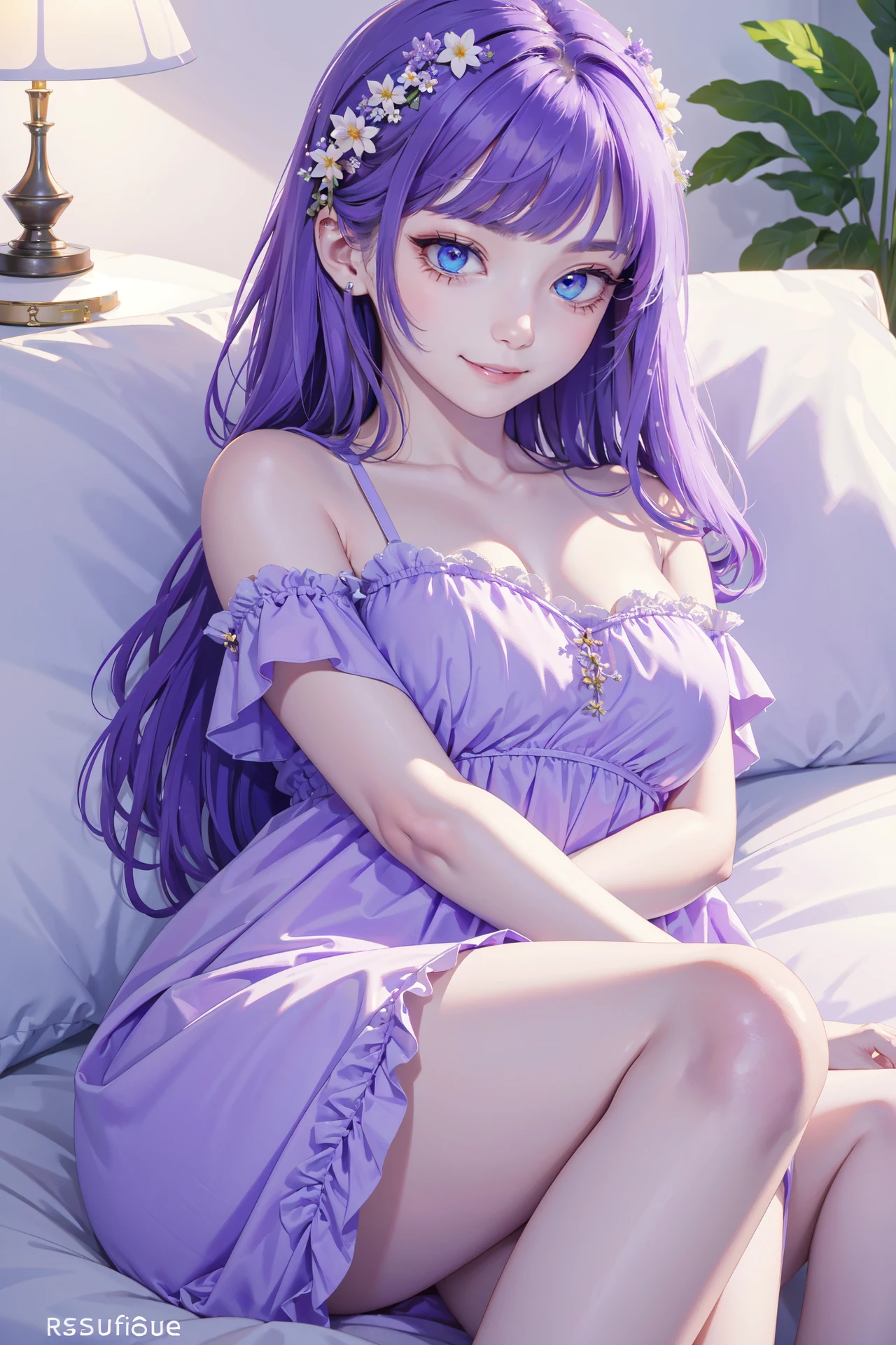 ((best quality, masterpiece, absurbres, super-resolution)) 1 girl, lavender \(flower\), relax, ((cozy vibe)), flowercore, slow life