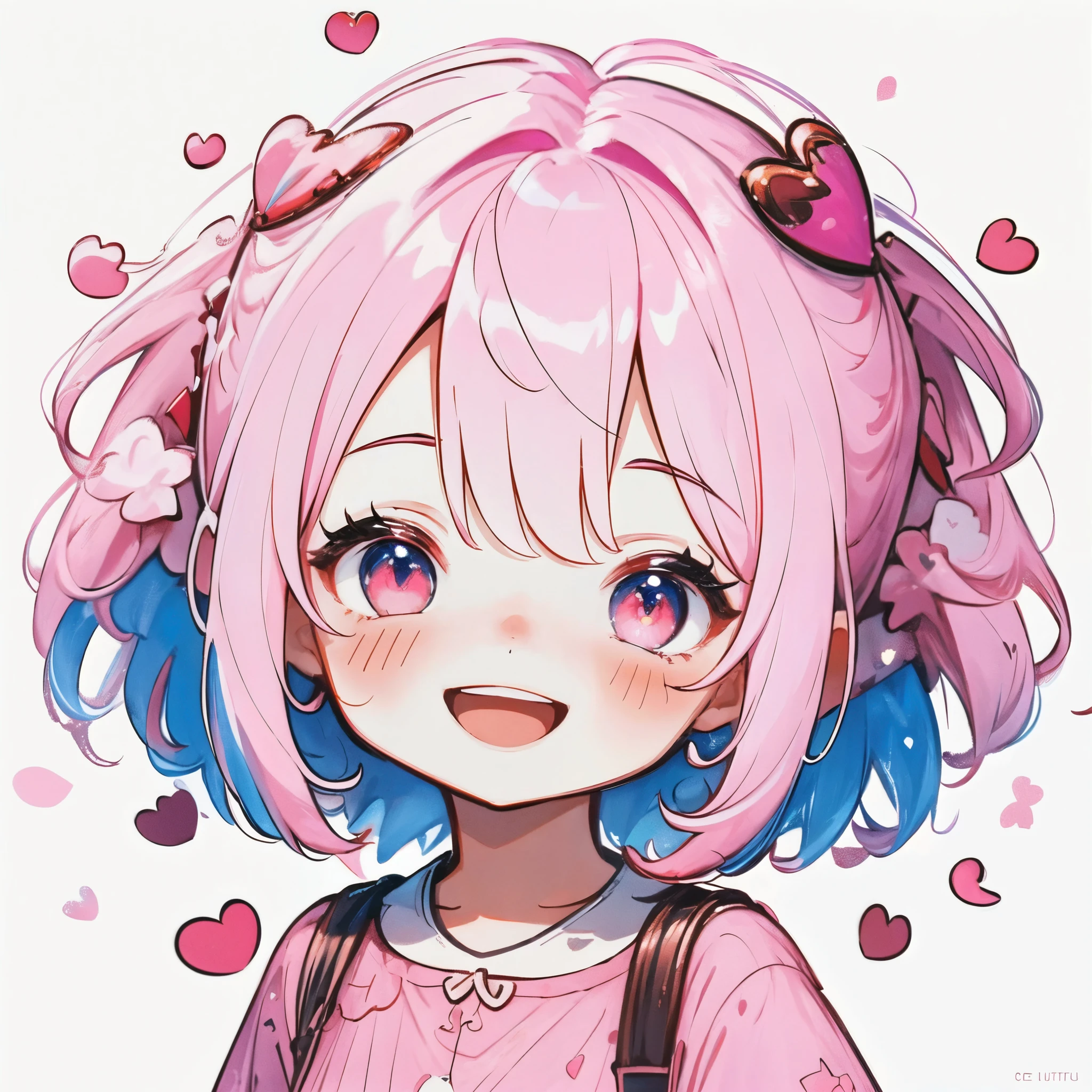 (HD), (ultra-detailed), (masterpiece), (best quality), (sharp focus), (cinematic lighting), (vibrant colors),   <lora:ChibiPF_Anime:1>, chibipf, 1girl, white background, pink hair, hearts, smiling, ^.^