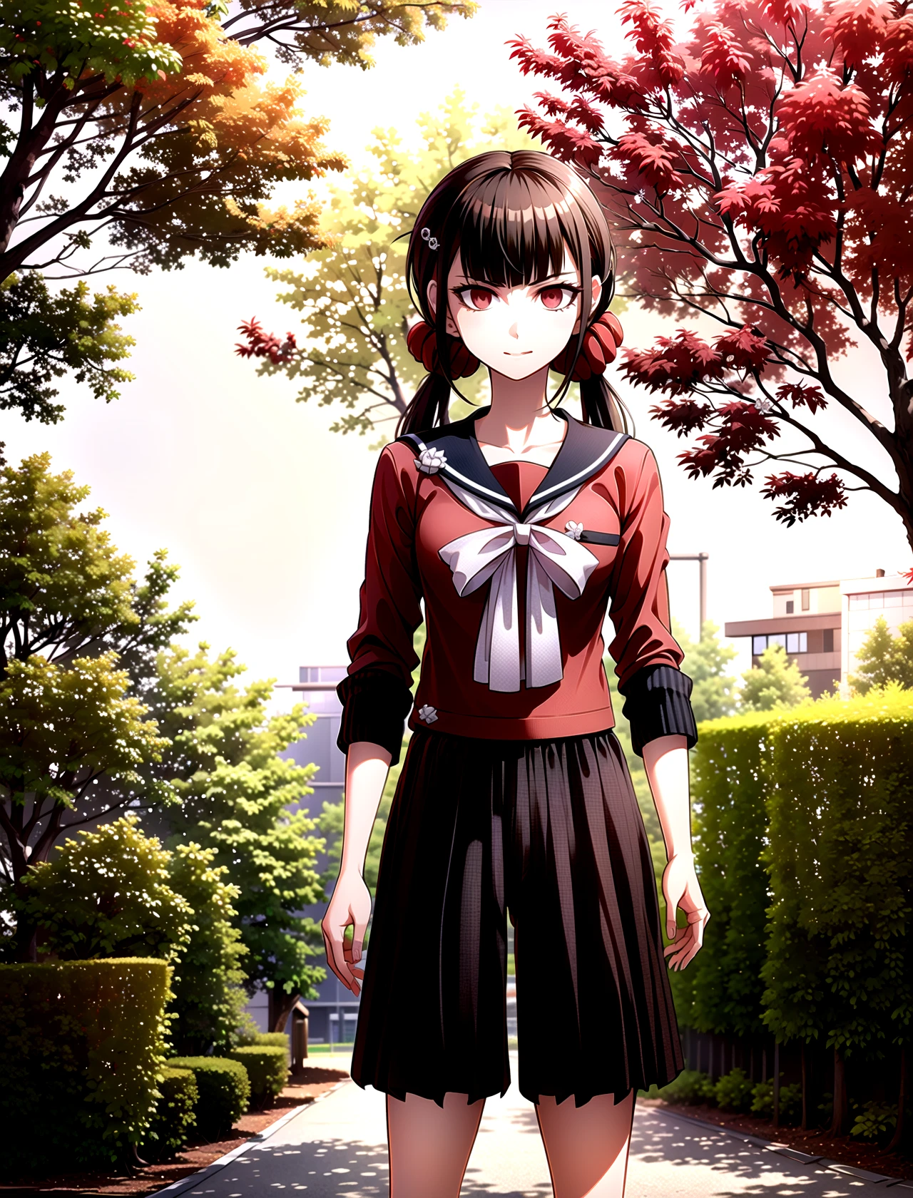 Maki Harukawa, solo, standing, outside, sunny   <lora:Maki-Harukawa:1>